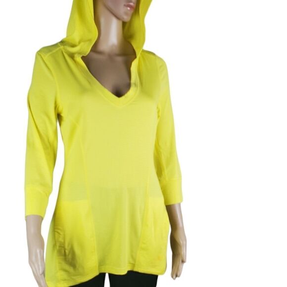 The North Face Yellow & Gray Pinstriped 3/4 Sleeve Hoodie T-Shirt - Picture 2 of 7